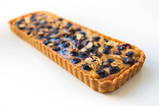 Blueberry and lemon curd frangipane tart long