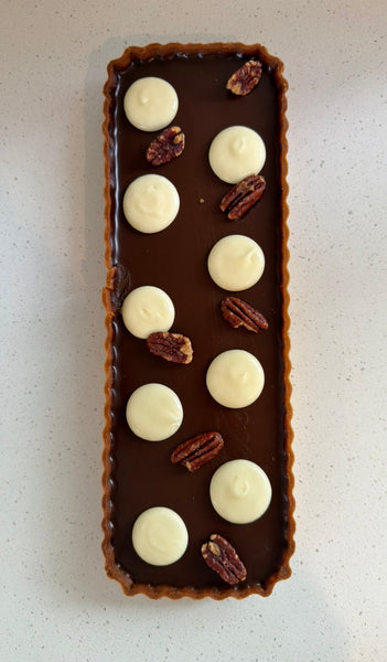 Chocolate, almond and pecan tart